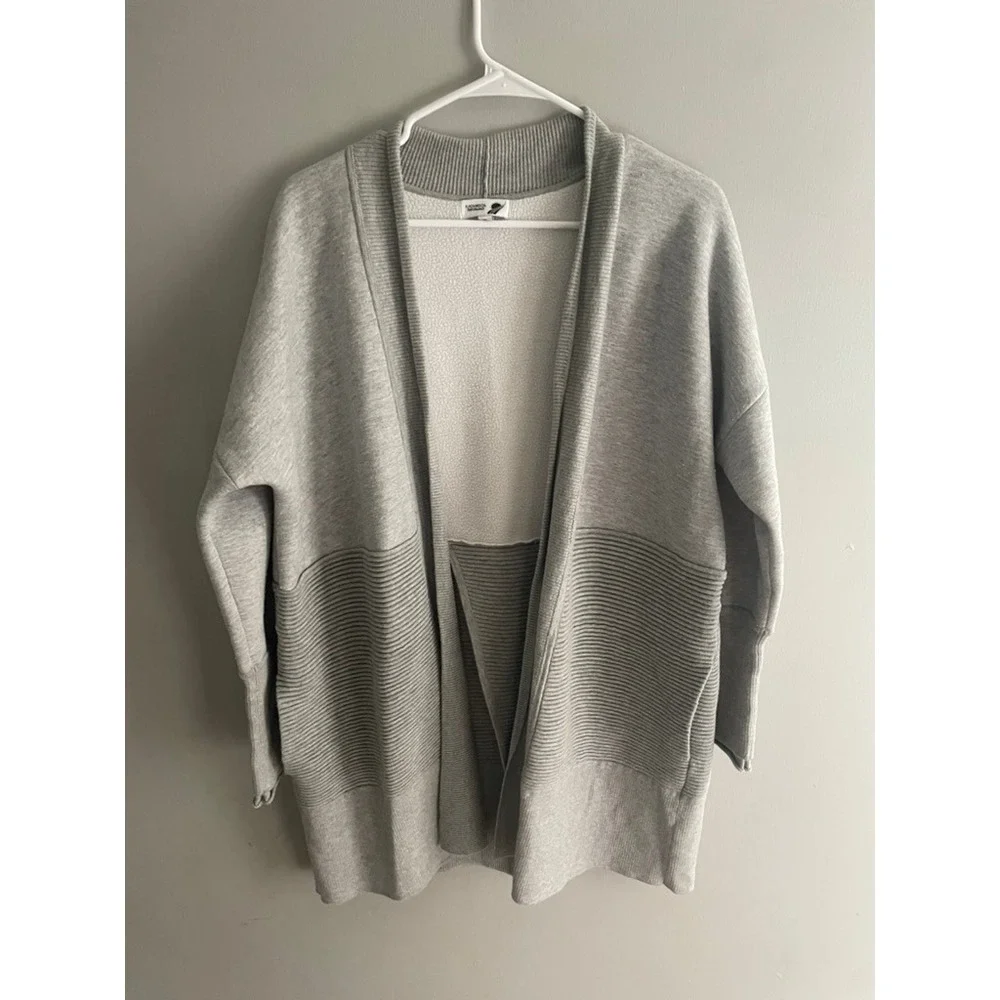 Fundamental Performance Womens XL Gray Fleece Open Front Ribbed Cardigan Wrap